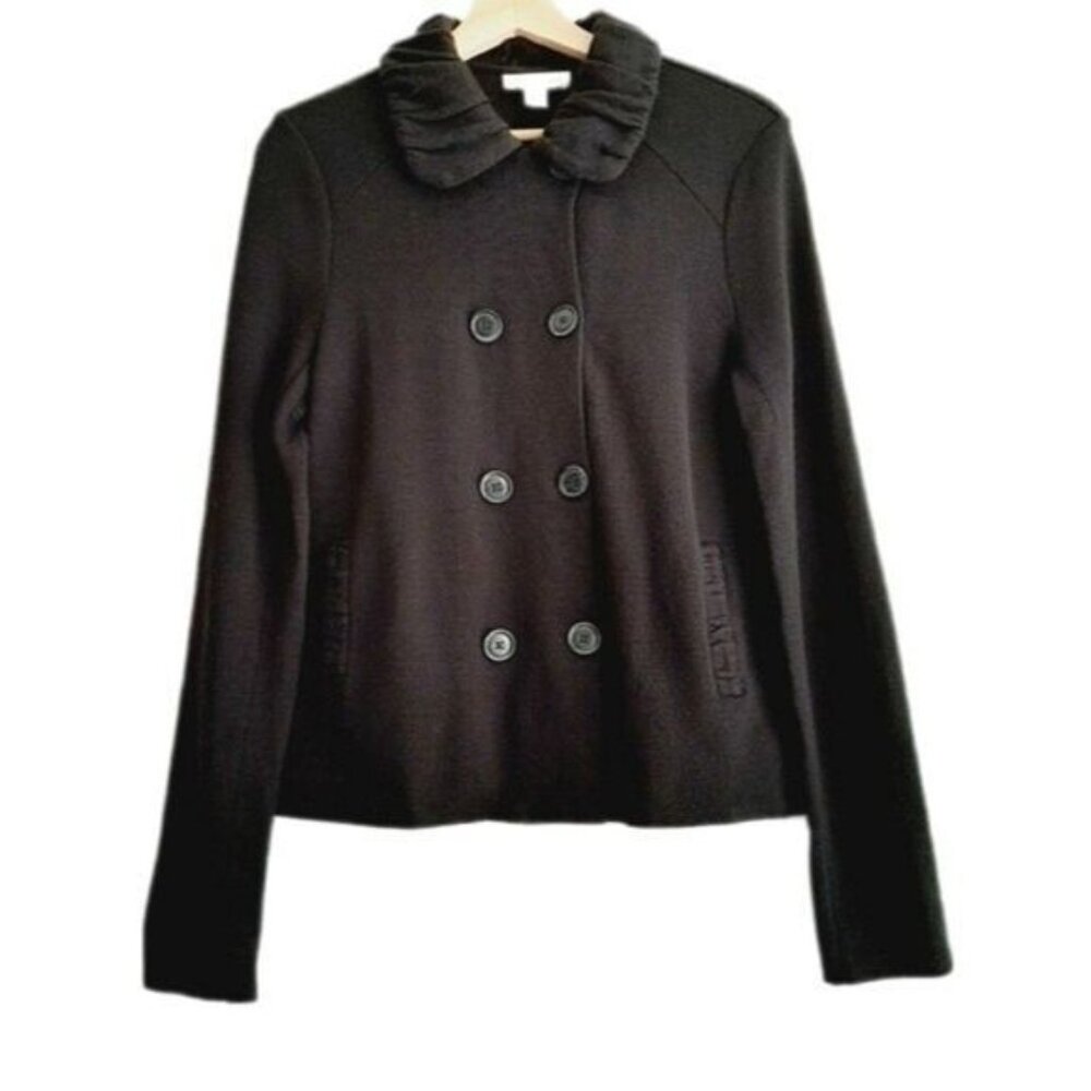COLDWATER CREEK Knit Sweater Jacket Double Breasted Peter Pan Collar Sz M
